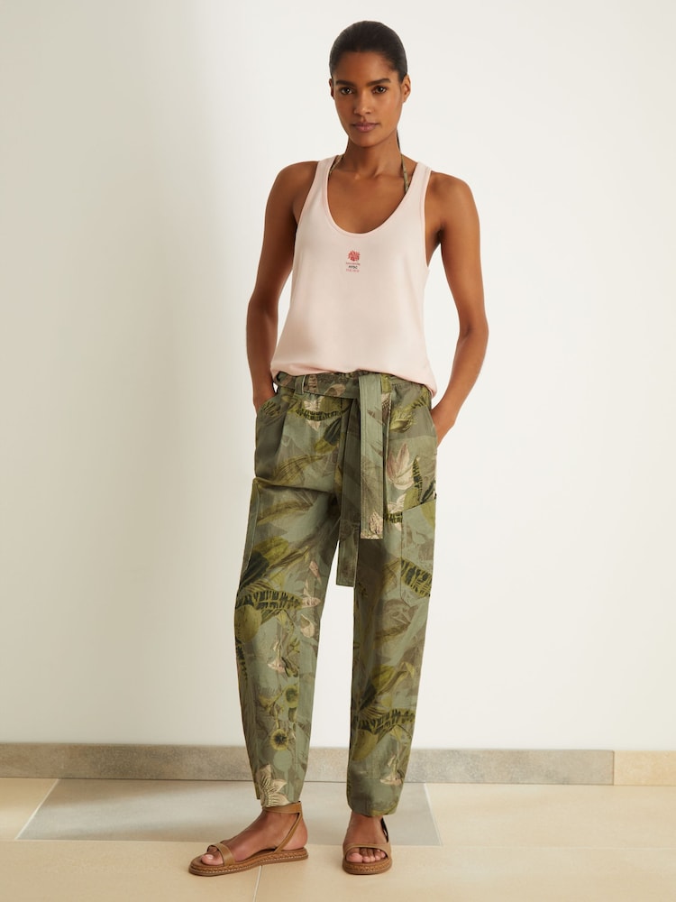 Reiss Khaki Delia Reiss | NYBG Linen Floral Tapered Trousers - Image 1 of 6