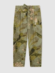 Reiss Khaki Delia Reiss | NYBG Linen Floral Tapered Trousers - Image 2 of 6