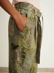 Reiss Khaki Delia Reiss | NYBG Linen Floral Tapered Trousers - Image 4 of 6
