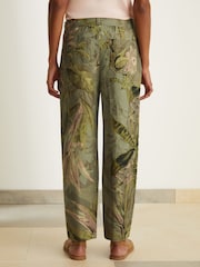 Reiss Khaki Delia Reiss | NYBG Linen Floral Tapered Trousers - Image 5 of 6