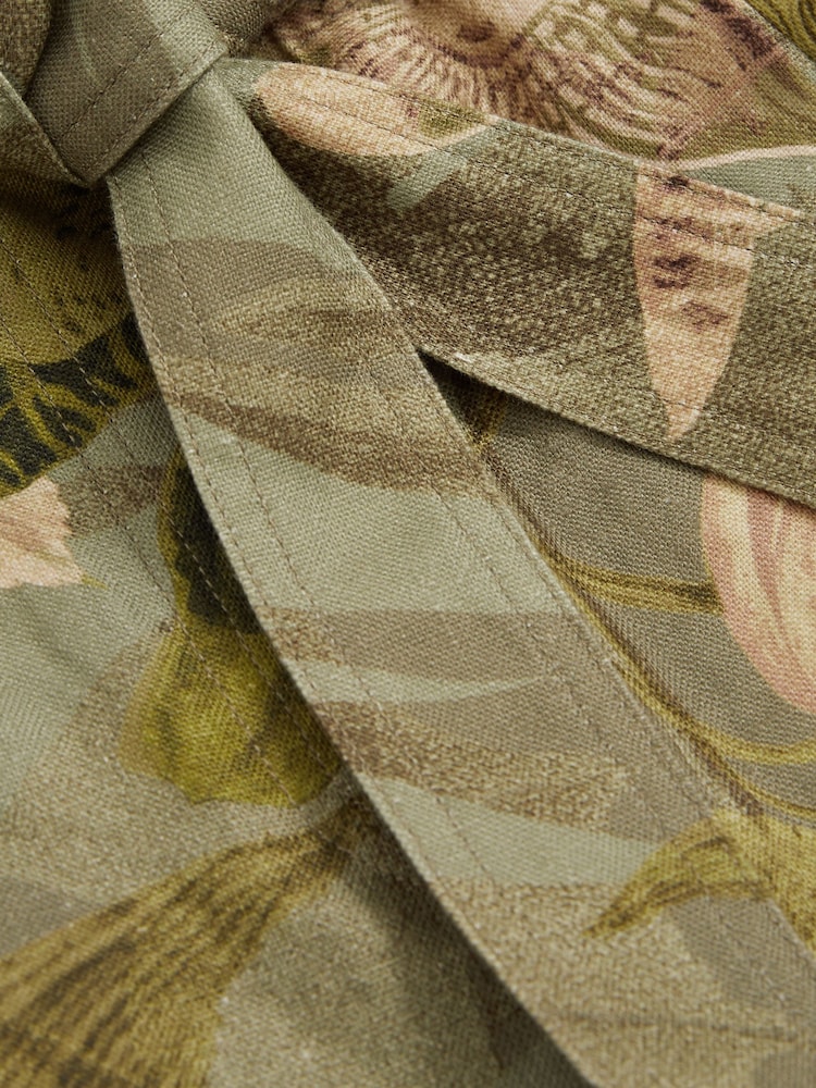 Reiss Khaki Delia Reiss | NYBG Linen Floral Tapered Trousers - Image 6 of 6