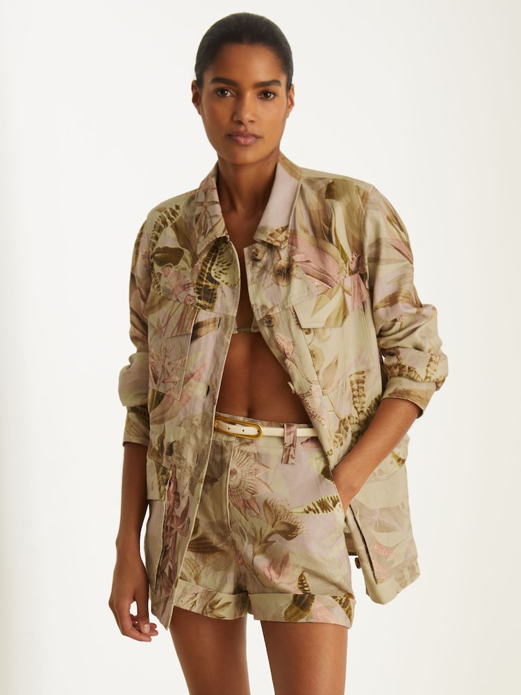 Reiss Light Khaki Jade Reiss | NYBG Linen Floral Utility Jacket - Image 1 of 8