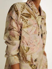 Reiss Light Khaki Jade Reiss | NYBG Linen Floral Utility Jacket - Image 4 of 8