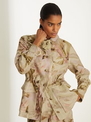Reiss Light Khaki Jade Reiss | NYBG Linen Floral Utility Jacket - Image 6 of 8