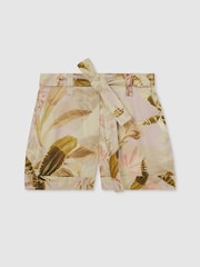 Reiss Light Khaki Demi Reiss | NYBG Linen Floral-Print Shorts - Image 2 of 6