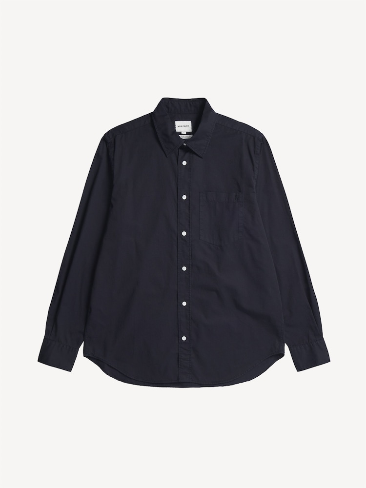 Norse Projects Navy Relaxed Fit Algot Twill Long Sleeve Shirt - Image 1 of 3