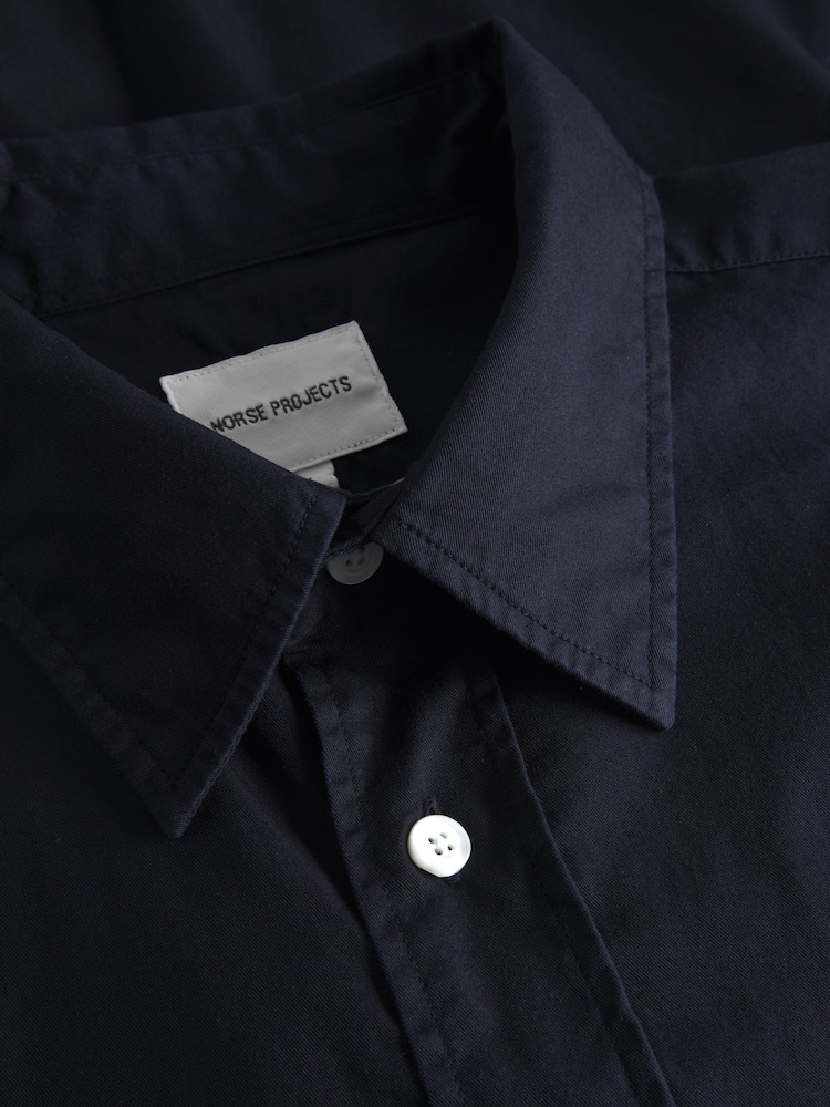 Norse Projects Navy Relaxed Fit Algot Twill Long Sleeve Shirt - Image 3 of 3