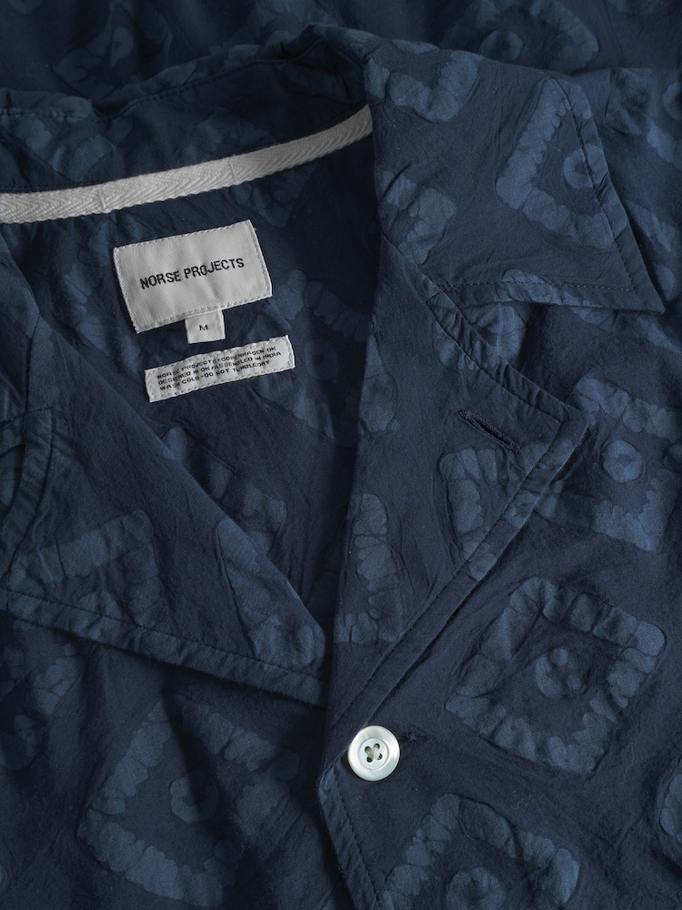 Norse Projects Blue Mads Batik Print Short Sleeve Shirt - Image 5 of 5