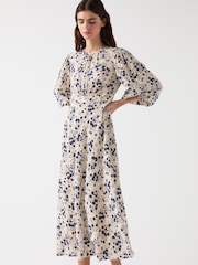 LK Bennett Cream Lois & Spring Viscose Blend Silk Viscose Print Full Sleeve Dress - Image 1 of 5