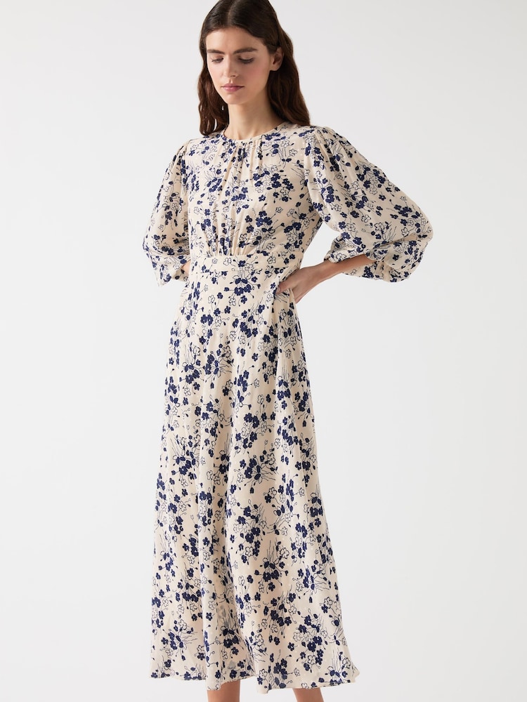 LK Bennett Cream Lois & Spring Viscose Blend Silk Viscose Print Full Sleeve Dress - Image 1 of 5