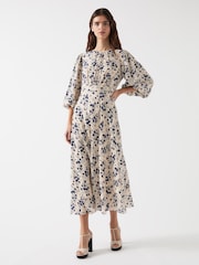 LK Bennett Cream Lois & Spring Viscose Blend Silk Viscose Print Full Sleeve Dress - Image 2 of 5