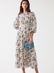 LK Bennett Cream Lois & Spring Viscose Blend Silk Viscose Print Full Sleeve Dress - Image 3 of 5