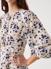 LK Bennett Cream Lois & Spring Viscose Blend Silk Viscose Print Full Sleeve Dress - Image 4 of 5