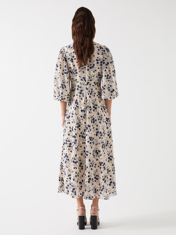 LK Bennett Cream Lois & Spring Viscose Blend Silk Viscose Print Full Sleeve Dress - Image 5 of 5