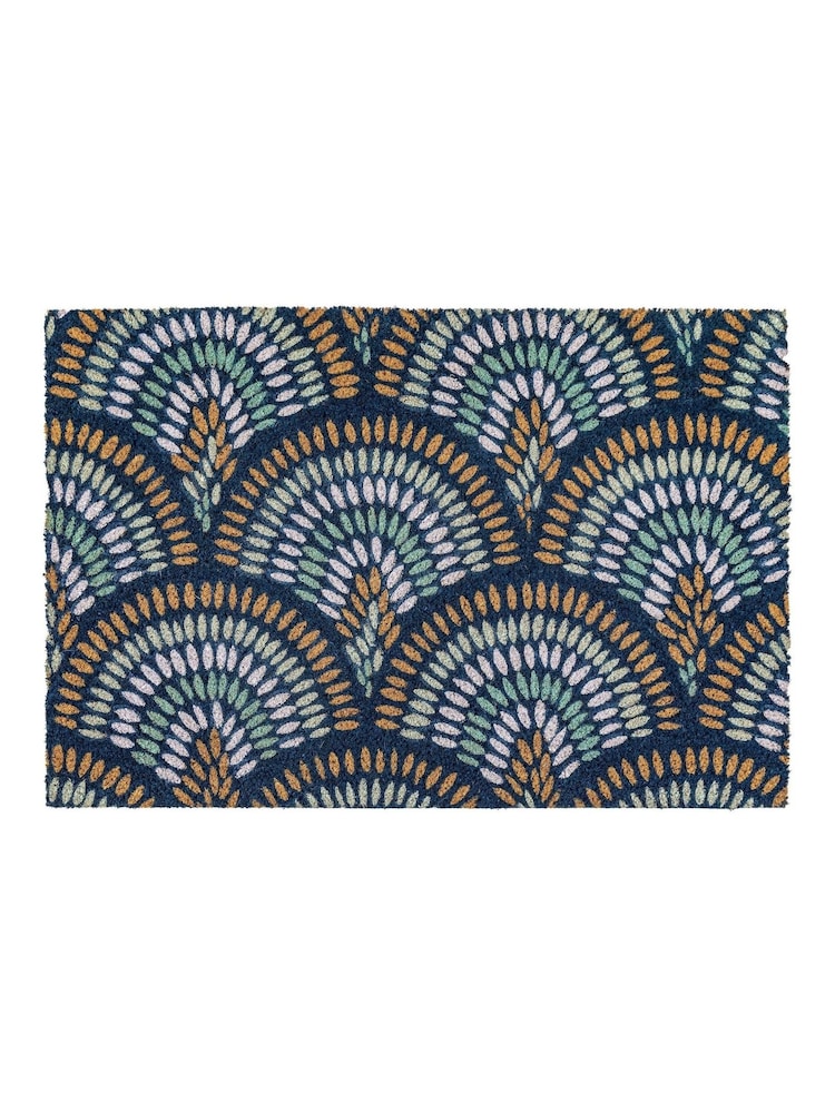 Gallery Home Blue Ikat Peacock Doormat - Image 2 of 5 Gallery Home Blue Ikat Peacock Doormat - Image 2 of 5