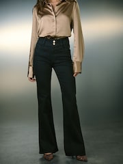 Black High Rise Stretch Flare Jeans - Image 2 of 9