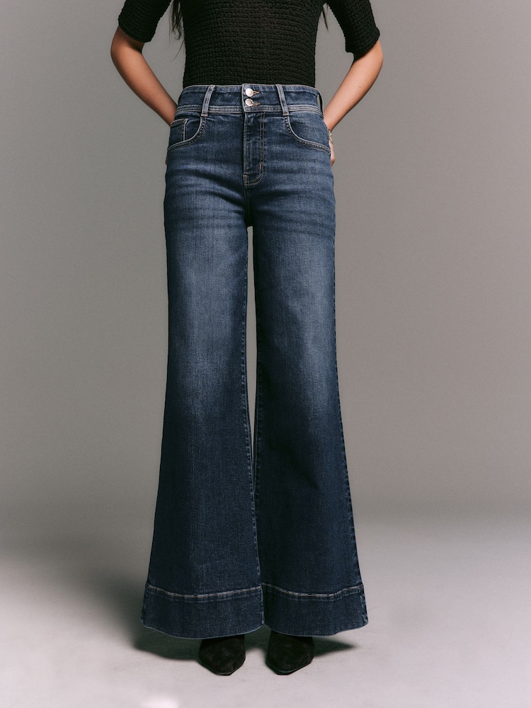 Dark Blue High Rise Stretch Wide Leg Jeans - Image 2 of 10