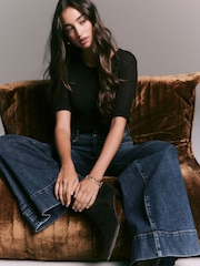 Dark Blue High Rise Stretch Wide Leg Jeans - Image 5 of 10