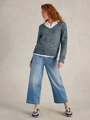 White Stuff Blue Tia Wide Leg Crop Jeans - Image 3 of 6
