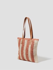 Monsoon Natural Lola Stripe Raffia Crochet Tote Bag - Image 1 of 4