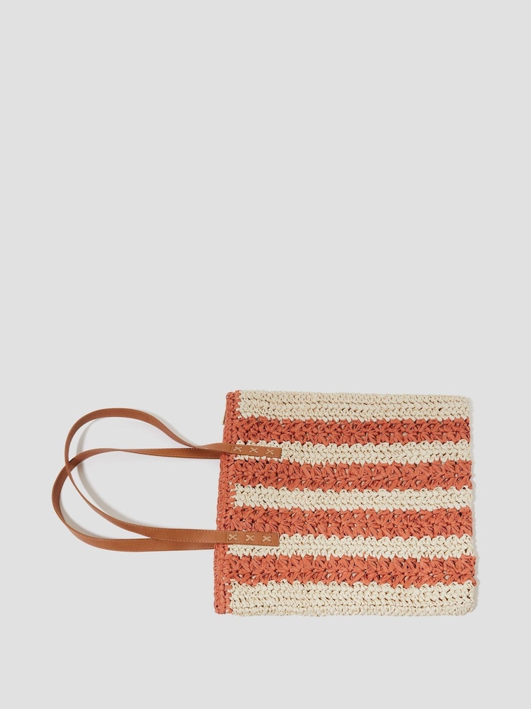 Monsoon Natural Lola Stripe Raffia Crochet Tote Bag - Image 2 of 4