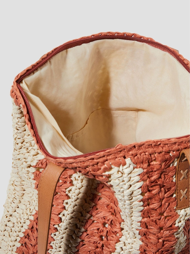 Monsoon Natural Lola Stripe Raffia Crochet Tote Bag - Image 3 of 4
