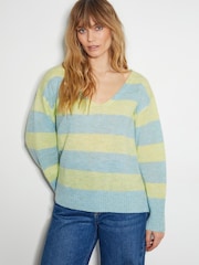Monsoon Yellow Sable Stripe V-Neck Jumper - Image 1 of 5