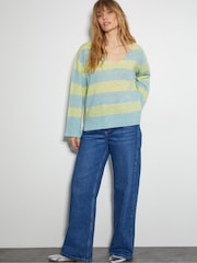 Monsoon Yellow Sable Stripe V-Neck Jumper - Image 2 of 5