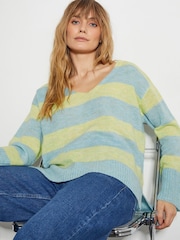 Monsoon Yellow Sable Stripe V-Neck Jumper - Image 4 of 5