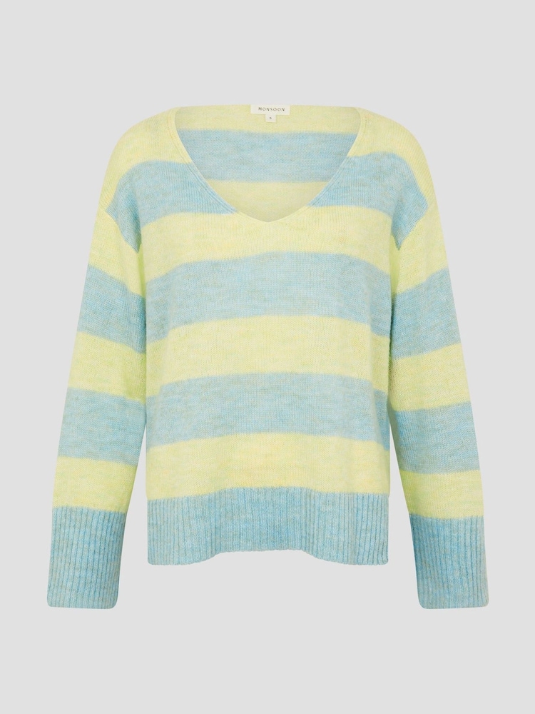 Monsoon Yellow Sable Stripe V-Neck Jumper - Image 5 of 5