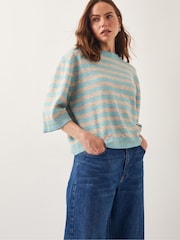 Monsoon Green Sammi Stripe Crop Sleeve Jumper - Image 1 of 5