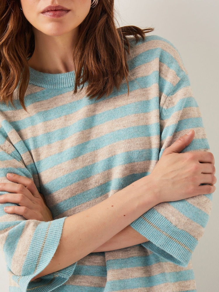 Monsoon Green Sammi Stripe Crop Sleeve Jumper - Image 4 of 5
