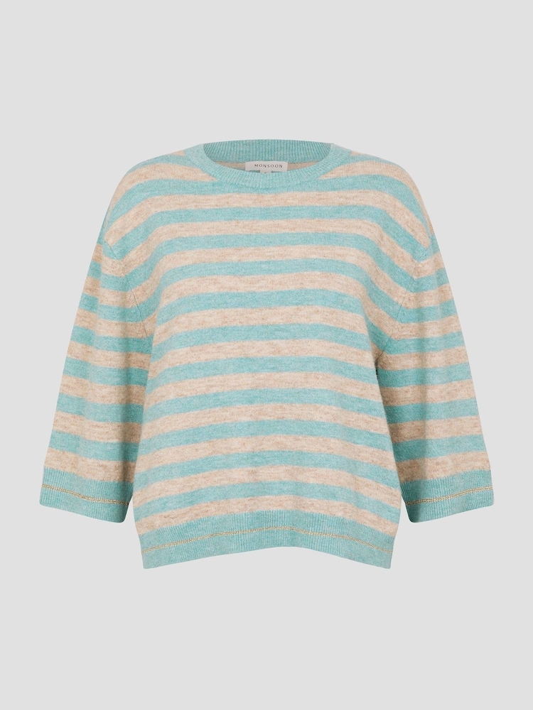 Monsoon Green Sammi Stripe Crop Sleeve Jumper - Image 5 of 5