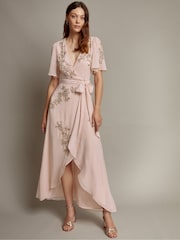 Monsoon Pink Sarah Embellished Wrap Dress - Image 1 of 5