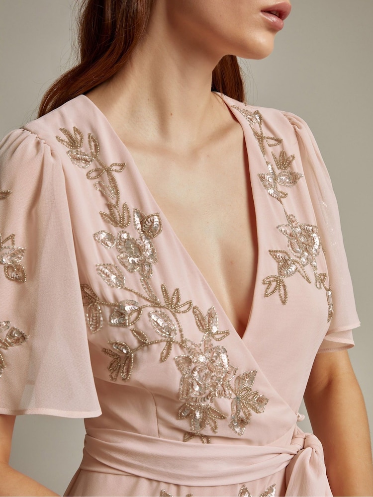 Monsoon Pink Sarah Embellished Wrap Dress - Image 2 of 5