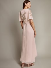 Monsoon Pink Sarah Embellished Wrap Dress - Image 3 of 5