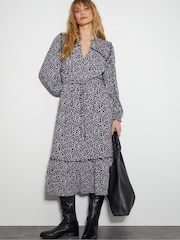 Monsoon Black Noiv Scallop Print Jersey Midi 100% Cotton Dress - Image 1 of 5