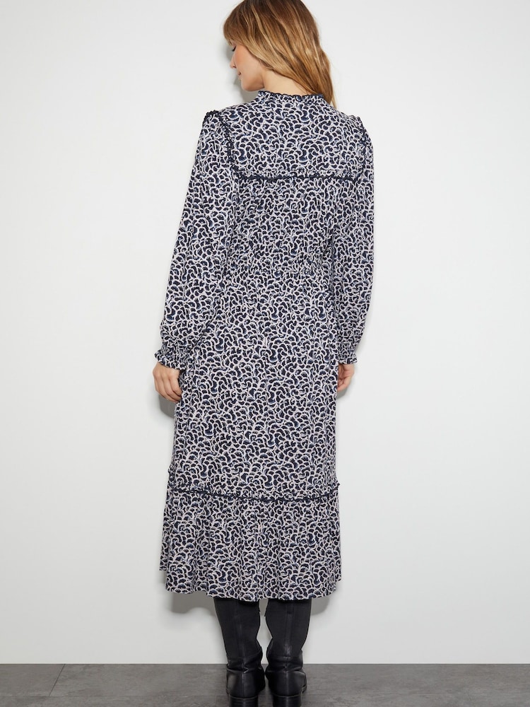 Monsoon Black Noiv Scallop Print Jersey Midi 100% Cotton Dress - Image 3 of 5