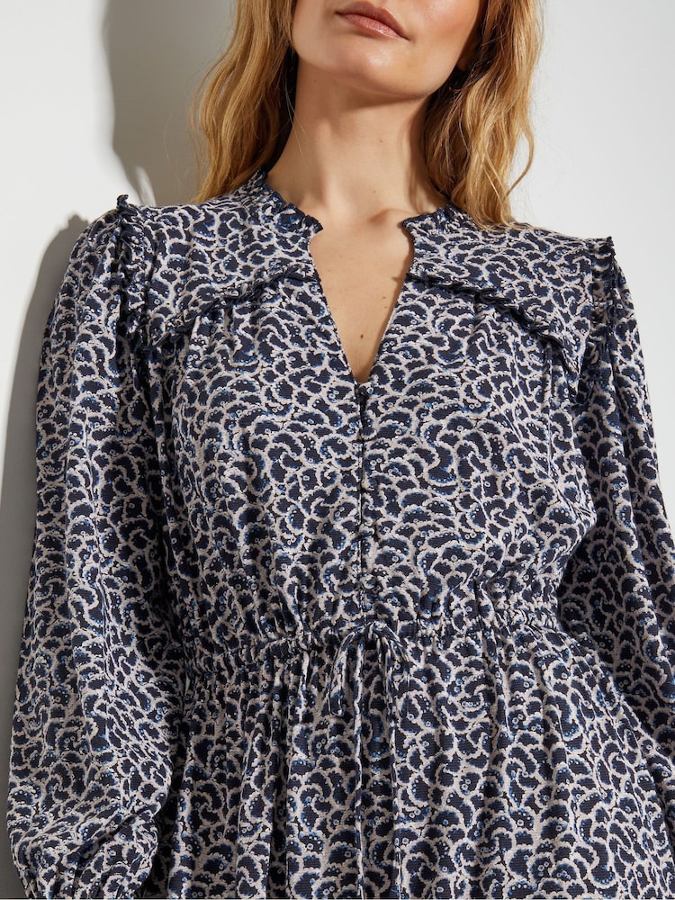 Monsoon Black Noiv Scallop Print Jersey Midi 100% Cotton Dress - Image 4 of 5