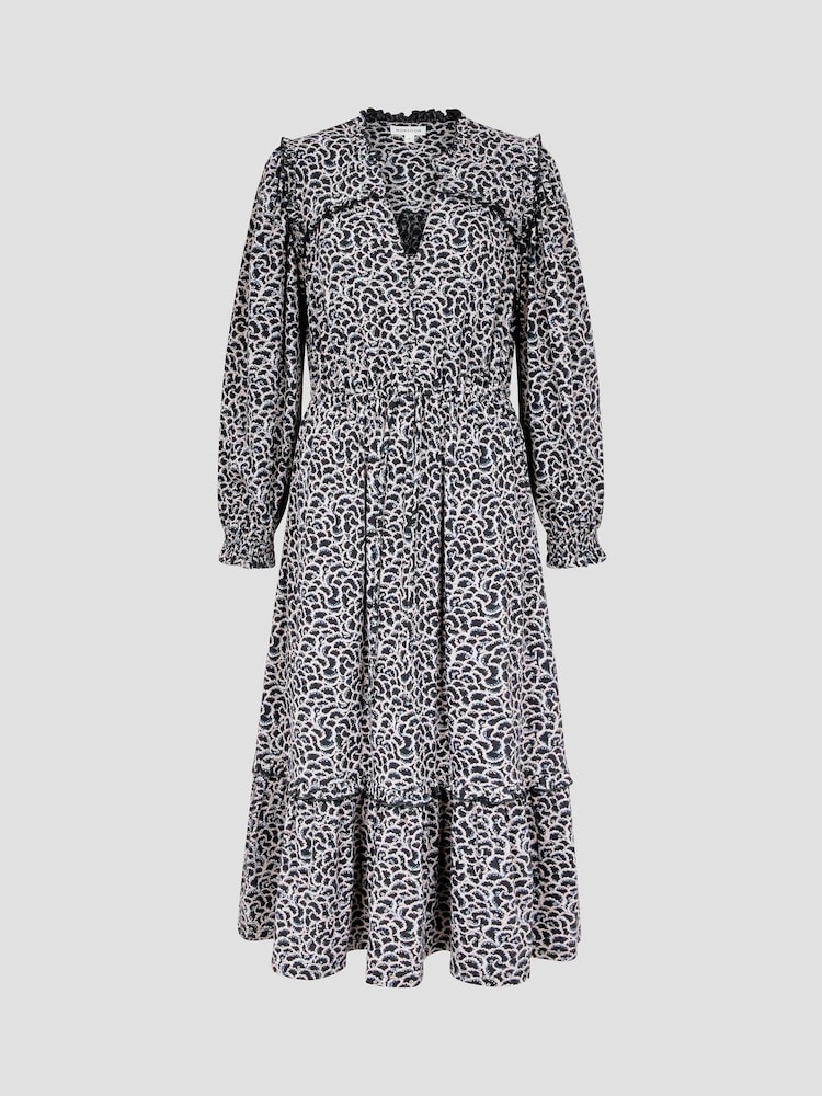Monsoon Black Noiv Scallop Print Jersey Midi 100% Cotton Dress - Image 5 of 5