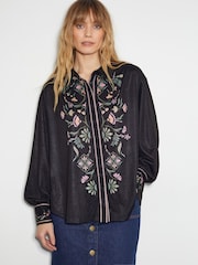 Monsoon Black Sabrina Ornate Floral Print Shirt - Image 1 of 5