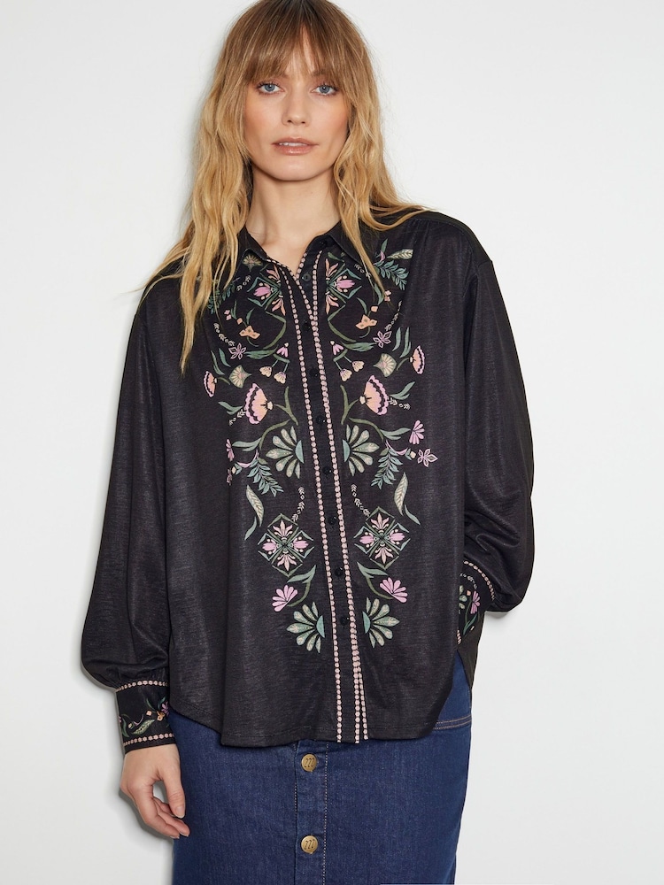 Monsoon Black Sabrina Ornate Floral Print Shirt - Image 1 of 5