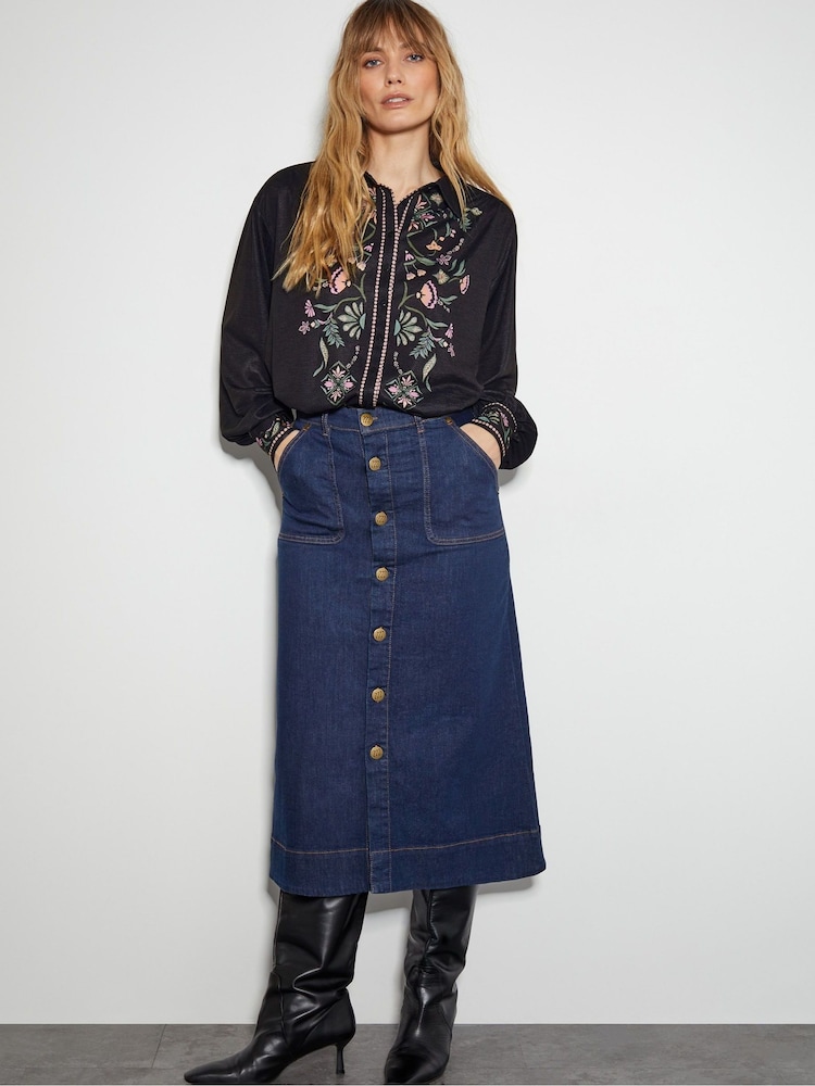 Monsoon Black Sabrina Ornate Floral Print Shirt - Image 2 of 5