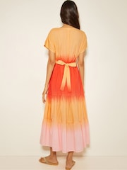 Monsoon Orange Maya Dip Dye Tiered Midi Dress - Image 2 of 5