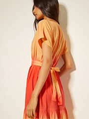 Monsoon Orange Maya Dip Dye Tiered Midi Dress - Image 4 of 5