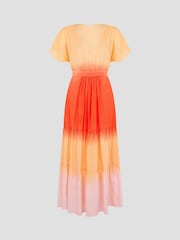 Monsoon Orange Maya Dip Dye Tiered Midi Dress - Image 5 of 5
