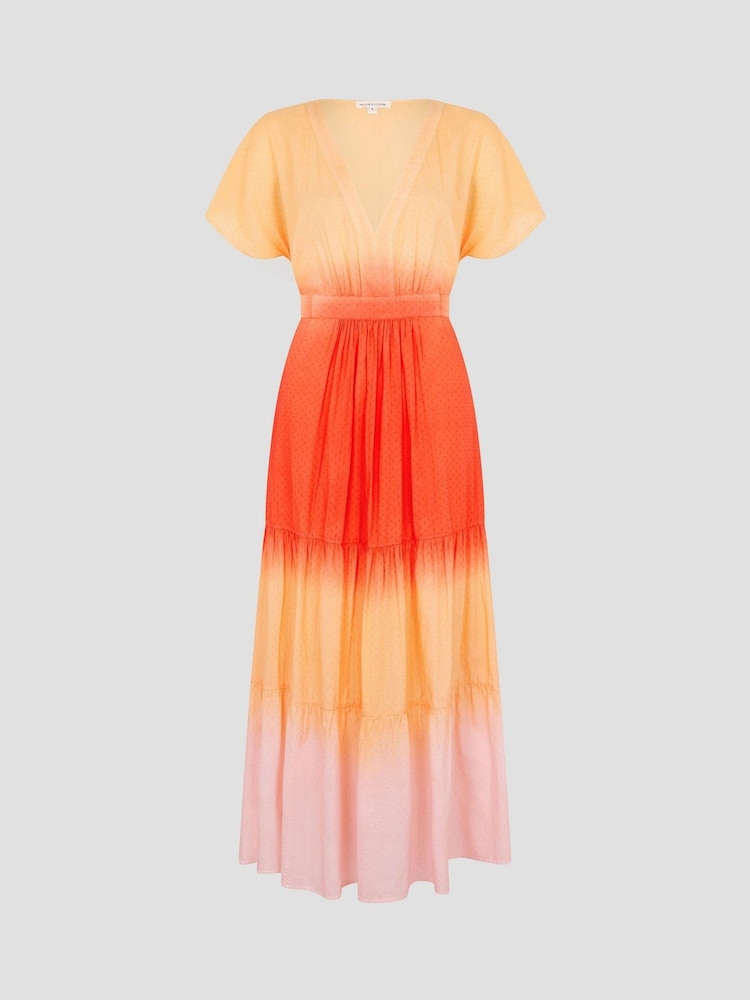 Monsoon Orange Maya Dip Dye Tiered Midi Dress - Image 5 of 5