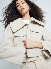River Island Brown Wide Collar Crop Jacket - Image 1 of 6