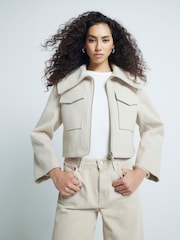 River Island Brown Wide Collar Crop Jacket - Image 2 of 6