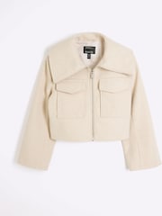 River Island Brown Wide Collar Crop Jacket - Image 5 of 6